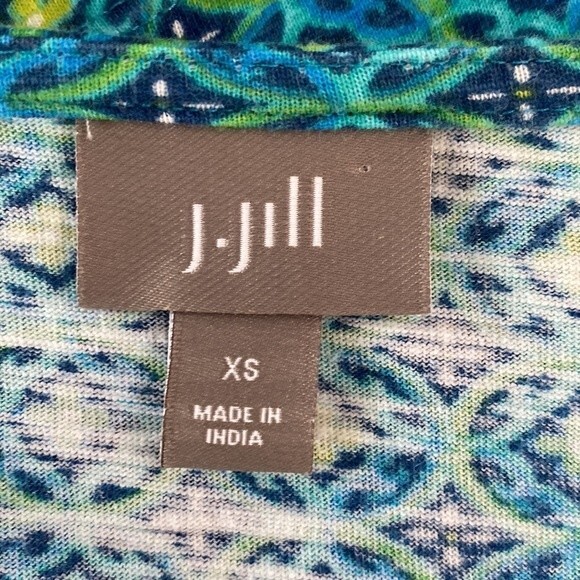 J Jill Pin Tuck Pullover Long Sleeve Top Geometric Print Watercolor Turquoise - Picture 8 of 16